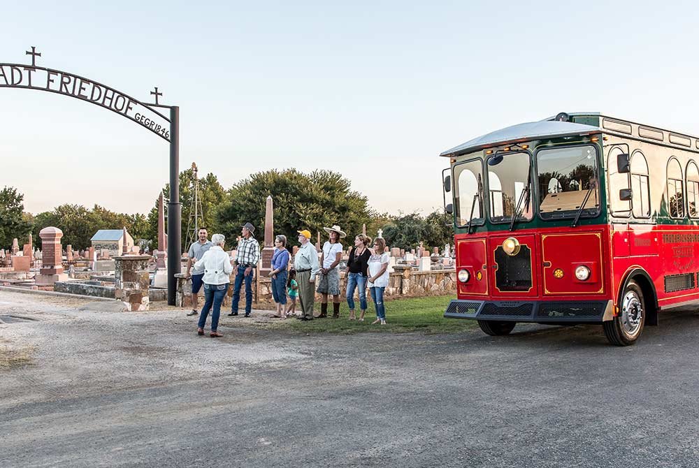 Tour group next to cemetary