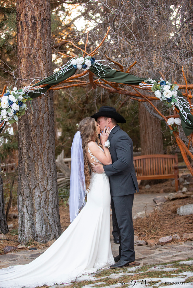 Bride and groom holding hands