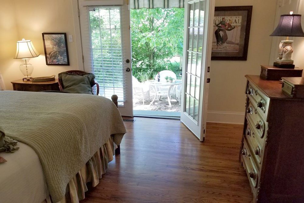 Bedding and outdoor view