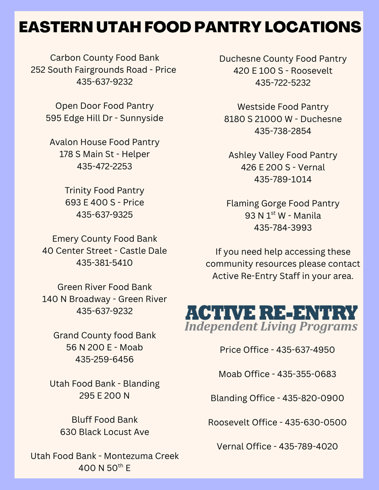 Eastern Utah Food Pantry Locations List