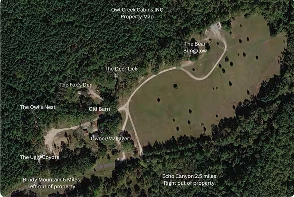 Owl Creek Cabins property map