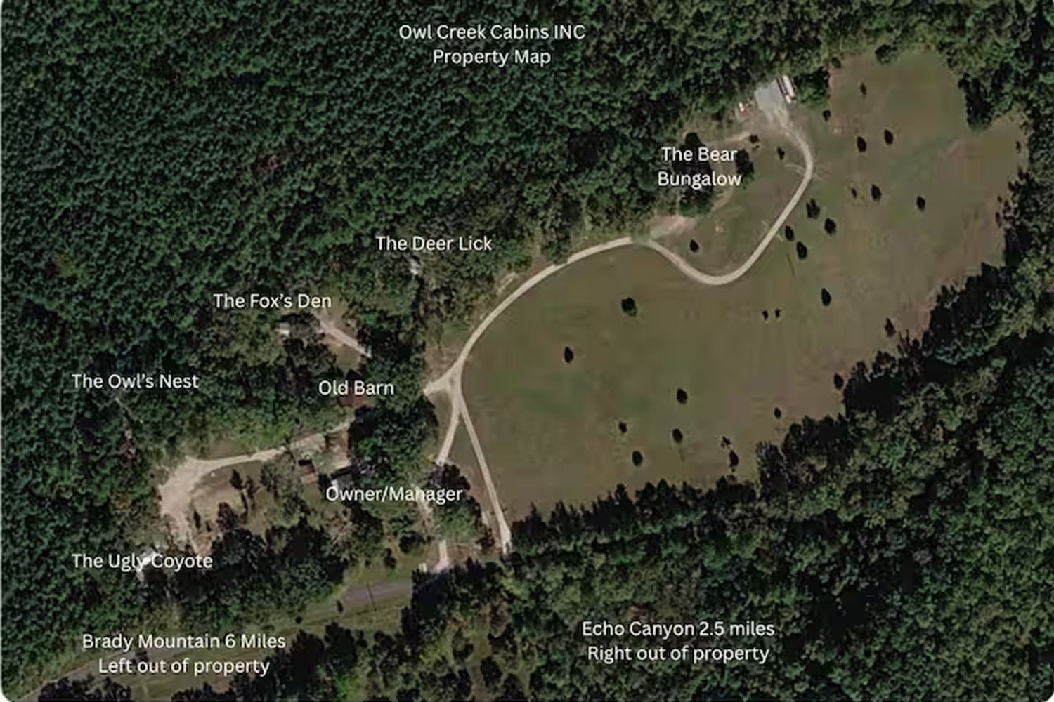 Owl Creek Cabins property map