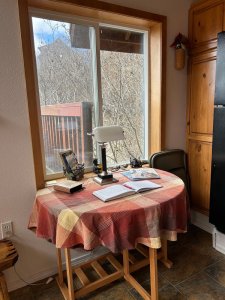 Table with a view of the deck
