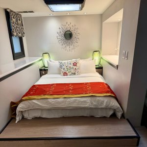 View of desk and bed in Haidaway room