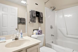 A bathroom with shower