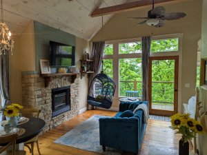 living room view with fireplace