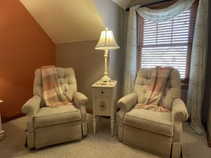 Oak vanity with tall mirror