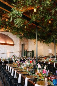 Decorated dinner tables in dining room