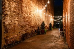 Festively lit alleyway