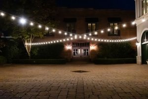 Courtyard with strings of lights