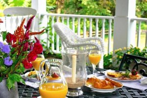 Breakfast on a patio table