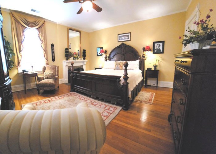 Bed and fireplace