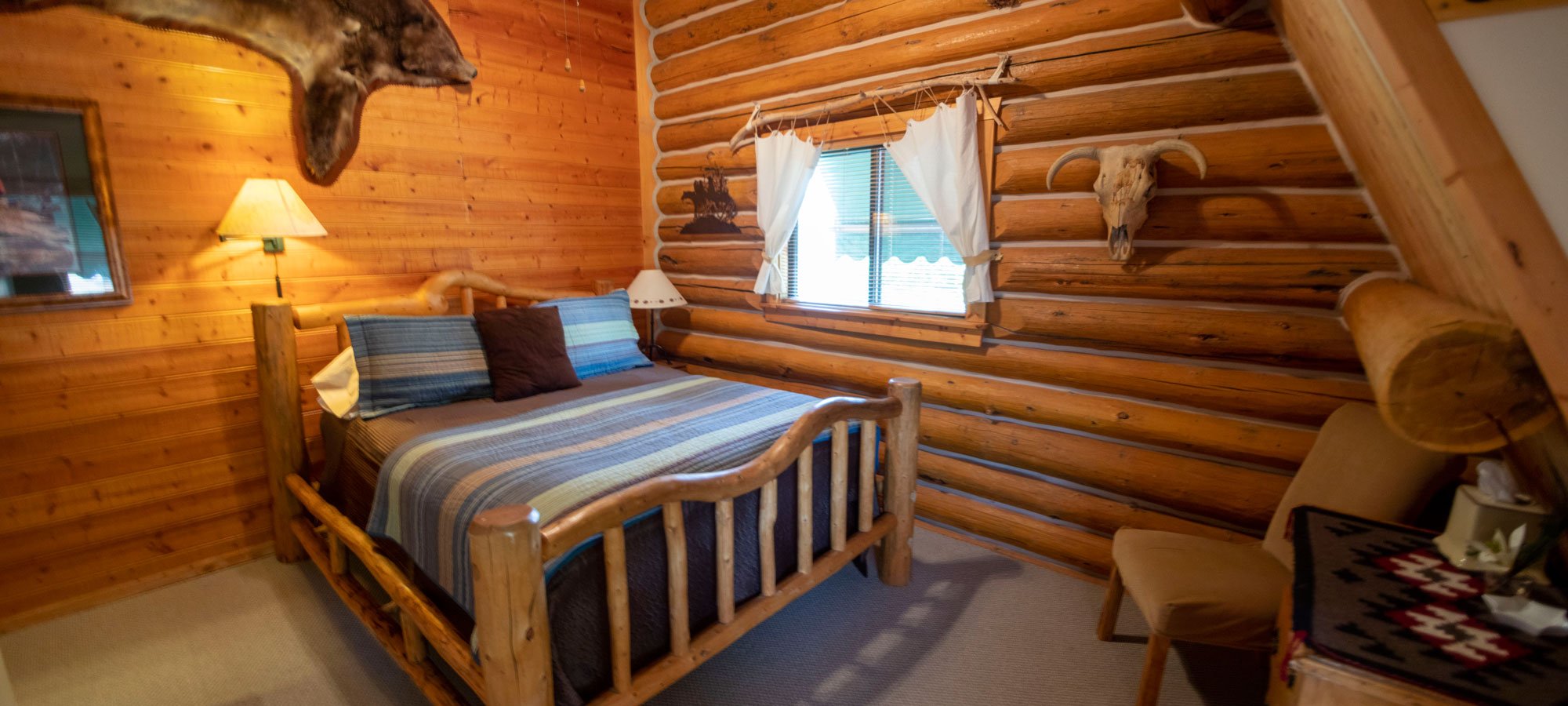 Backcountry room with bed and lamp
