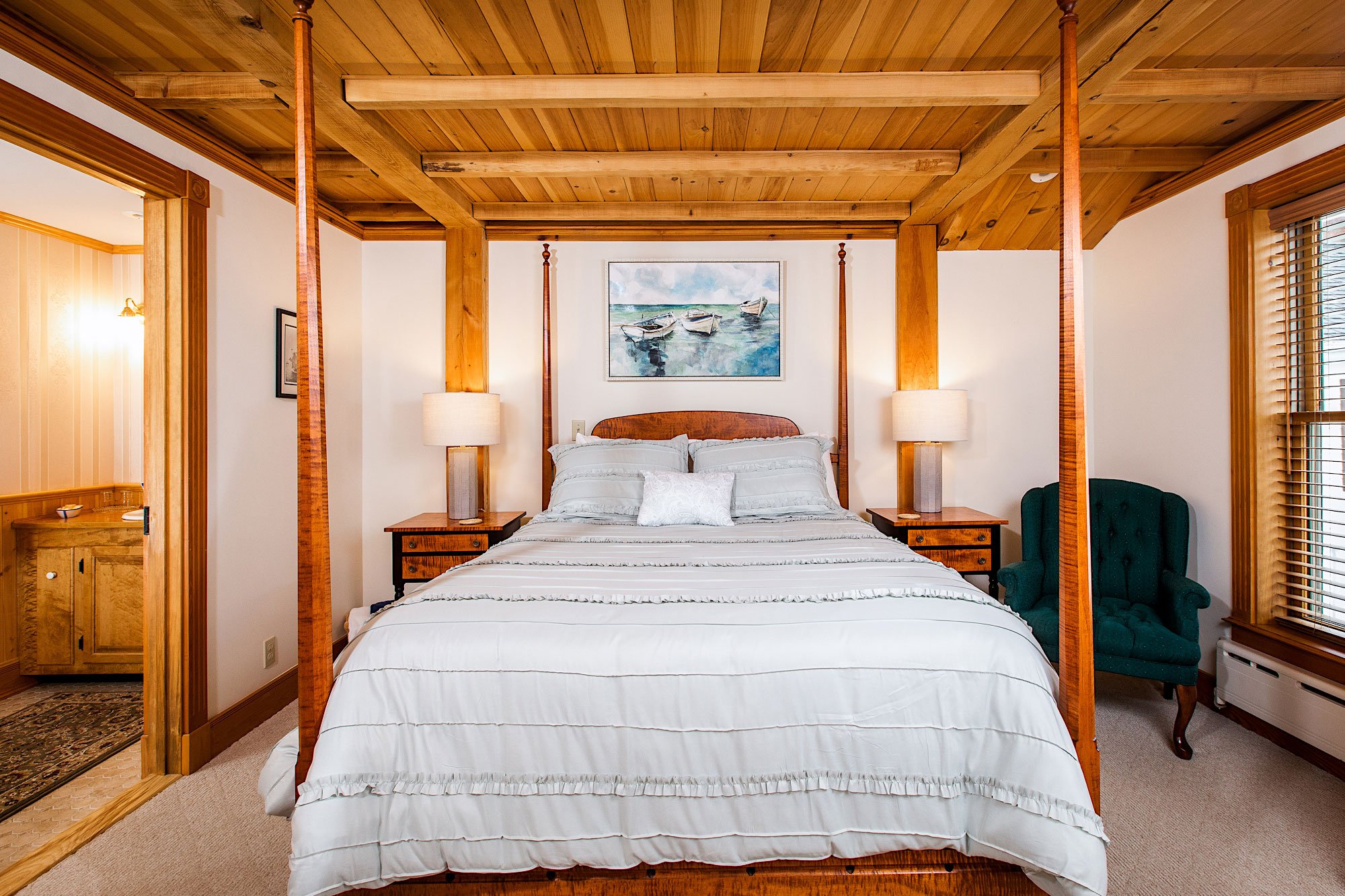 Helmsman's Quarters room four post bed with end tables