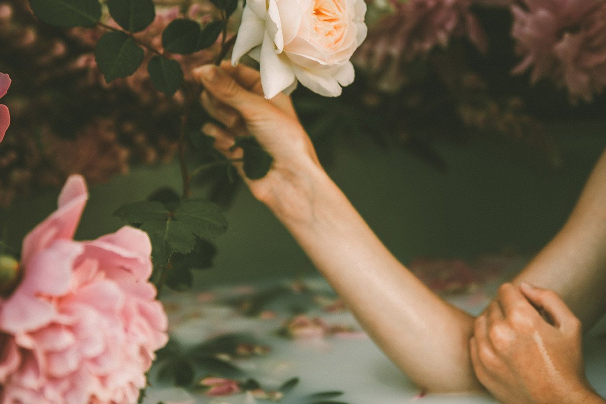 milk bath with rose petals