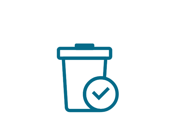 Icon depicting a waste bin with a check symbol.