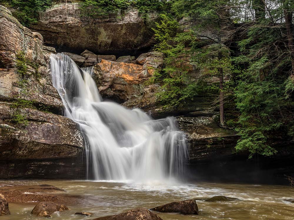 waterfall into pool